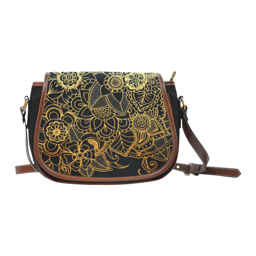 Floral Doodle Gold G523 Saddle Bag/Small (Model 1649)(Flap Customization)