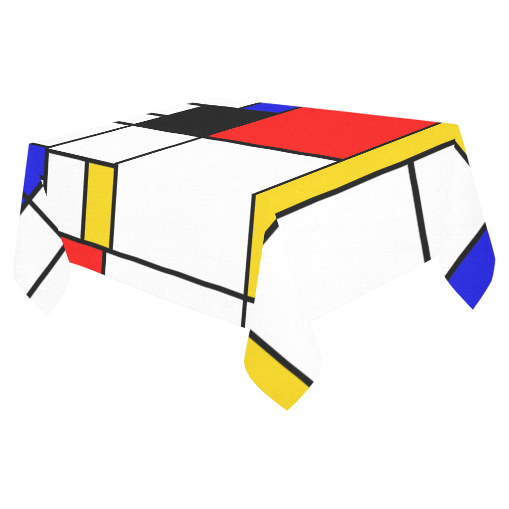 Bauhouse Composition Mondrian Style Cotton Linen Tablecloth 52"x 70"