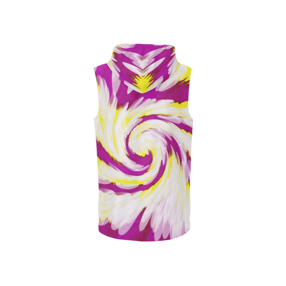 Pink Yellow Tie Dye Swirl Abstract All Over Print Sleeveless Zip Up Hoodie for Women (Model H16)