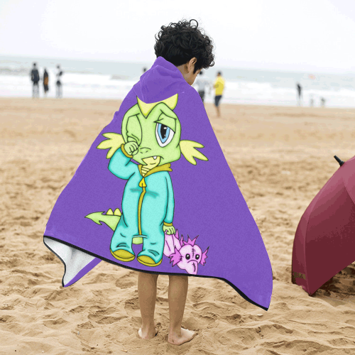 Sleepy Dinosaur Purple Kids' Hooded Bath Towels