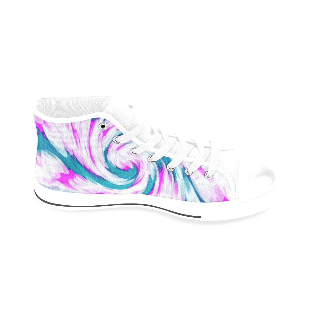 Turquoise Pink Tie Dye Swirl Abstract Men’s Classic High Top Canvas Shoes /Large Size (Model 017)