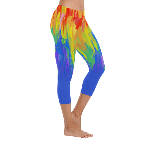 Flames Paint Abstract Blue Women's Low Rise Capri Leggings (Invisible Stitch) (Model L08)