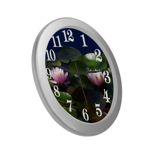 Waterlilies Silver Color Wall Clock