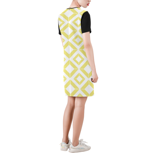 Abstract geometric pattern - gold and white. Short-Sleeve Round Neck A-Line Dress (Model D47)