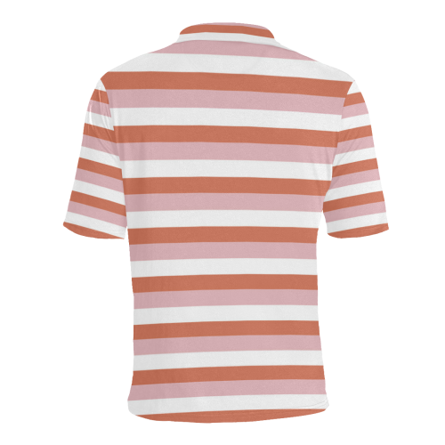 Coral Stripes Men's All Over Print Polo Shirt (Model T55)