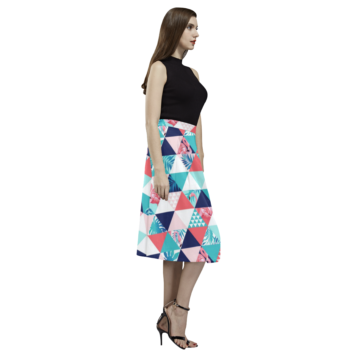 Flamingo Triangle Pattern Aoede Crepe Skirt (Model D16)
