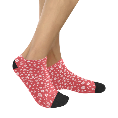 Christmas  White Snowflakes on Red Women's Ankle Socks