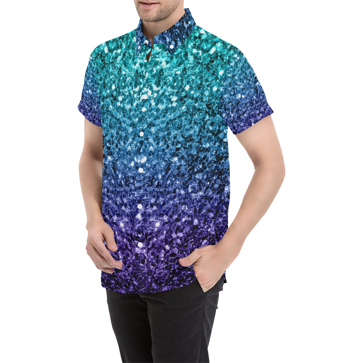 Beautiful Aqua blue Ombre glitter sparkles Men's All Over Print Short Sleeve Shirt (Model T53)