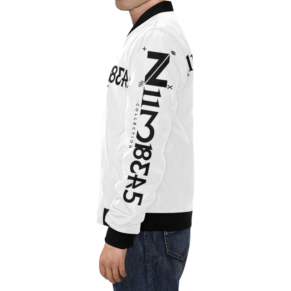 NUMBERS Collection LOGO White/Black All Over Print Bomber Jacket for Men (Model H19)