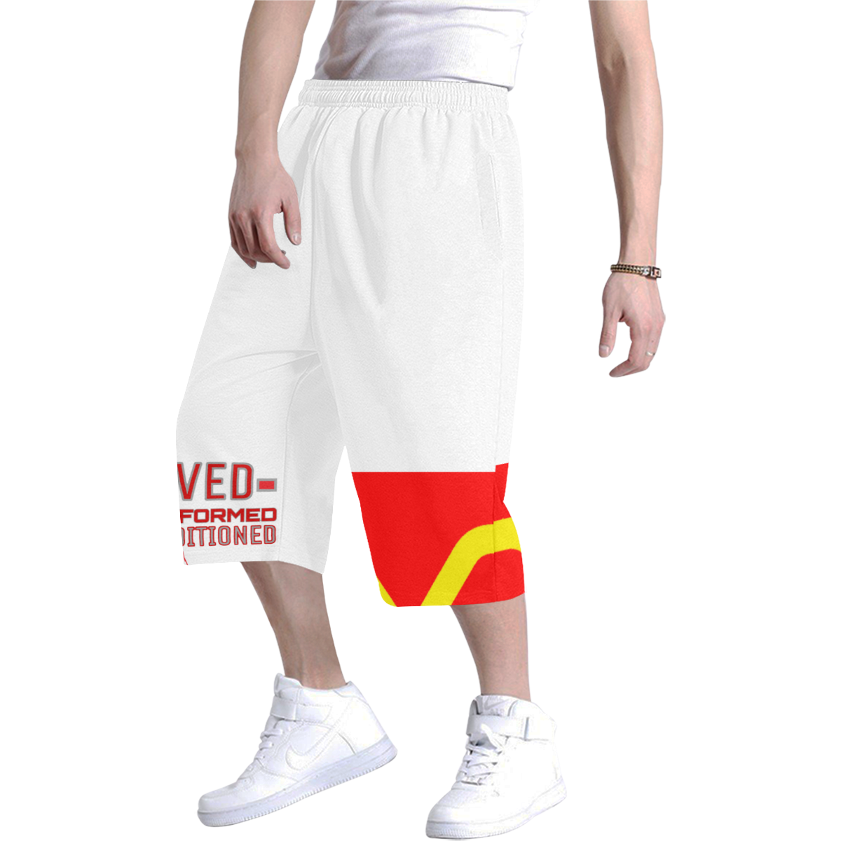 White 3 Men's All Over Print Baggy Shorts (Model L37)
