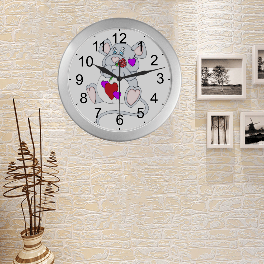 Valentine Mouse Silver Color Wall Clock