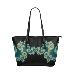 Aqua and Black  Hearts Lace Fractal Abstract Leather Tote Bag/Small (Model 1651)