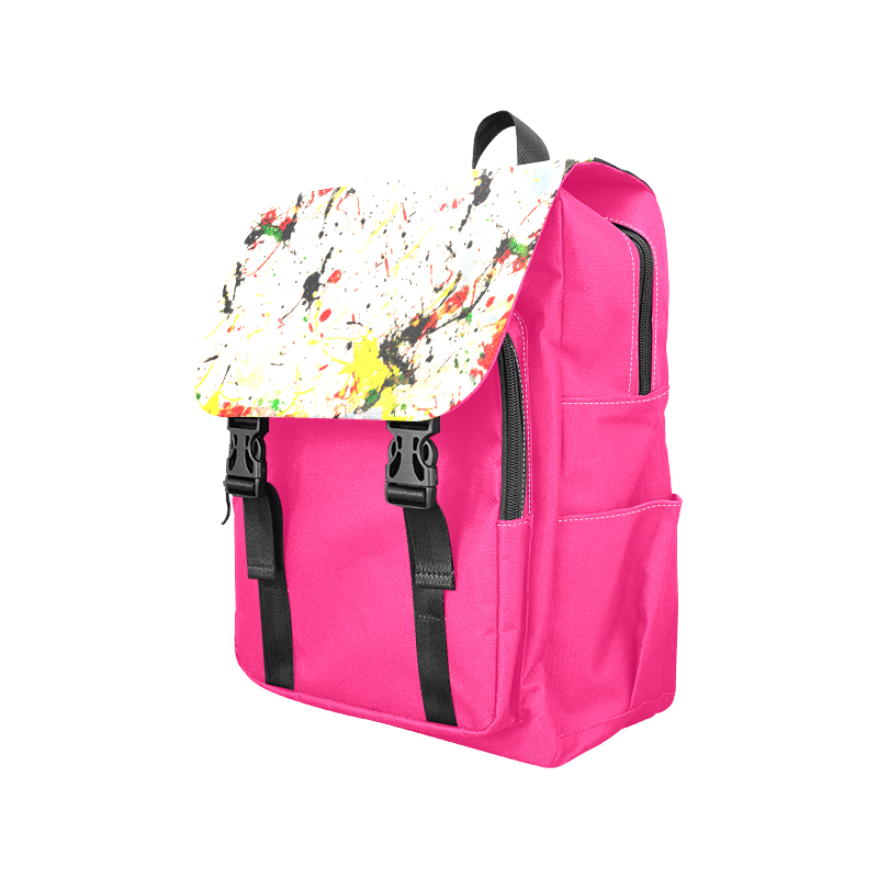 Yellow & Black Paint Splatter (Pink) Casual Shoulders Backpack (Model 1623)