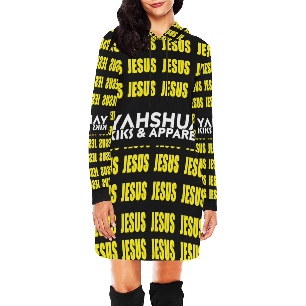 Jesus Hood Dress Yellow All Over Print Hoodie Mini Dress (Model H27)