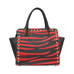 Tiger Stripes Black and Red Rivet Shoulder Handbag (Model 1645)
