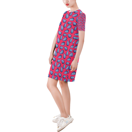 tropical pink avocadoes Short-Sleeve Round Neck A-Line Dress (Model D47)