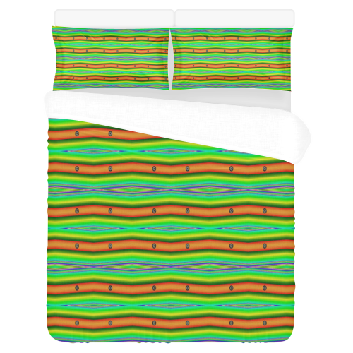 Bright Green Orange Stripes Pattern Abstract 3-Piece Bedding Set