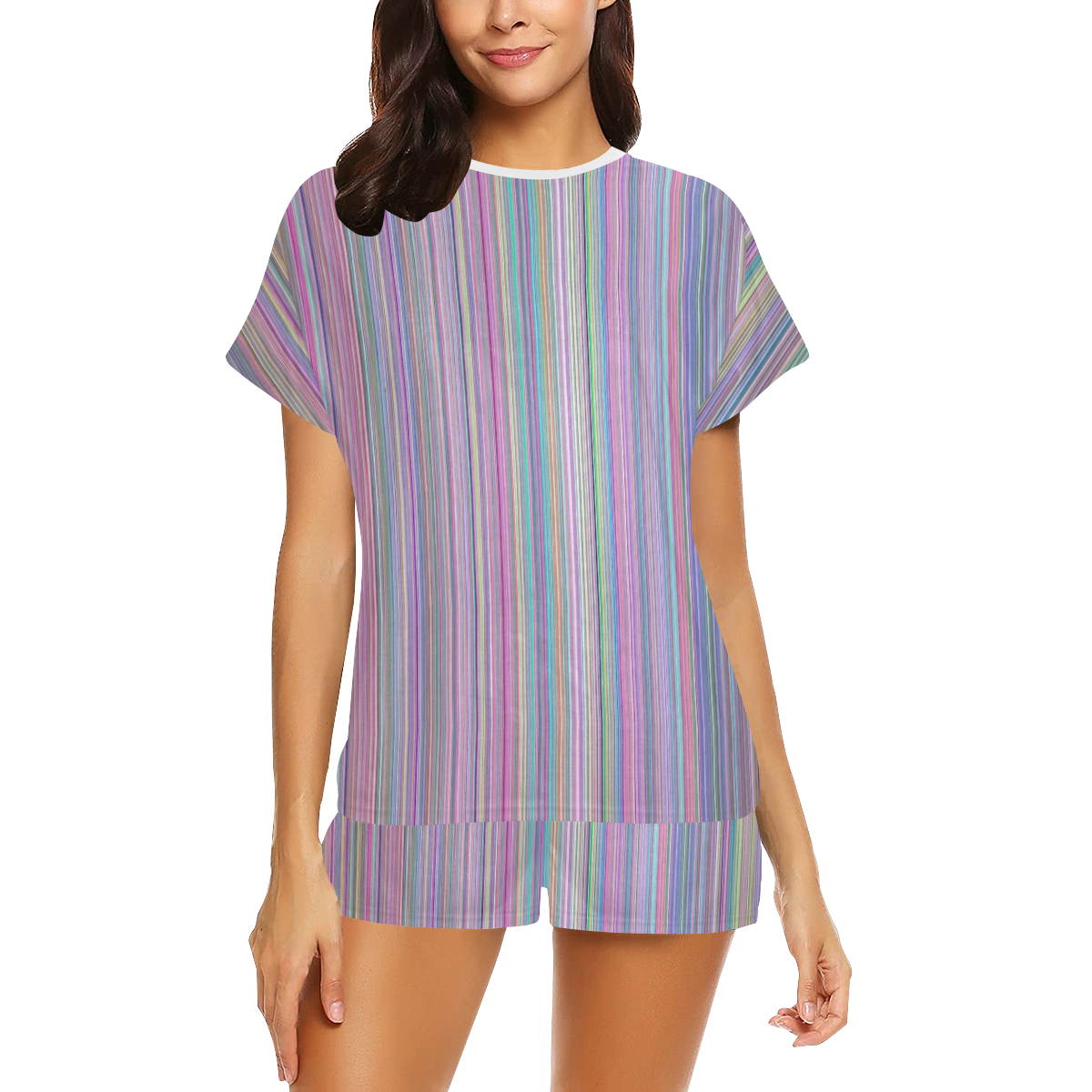 Broken TV screen rainbow stripe Women's Short Pajama Set