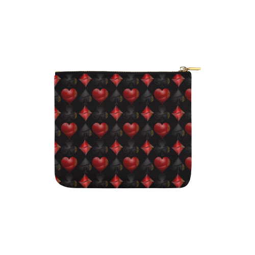 Las Vegas Black and Red Casino Poker Card Shapes on Black Carry-All Pouch 6''x5''