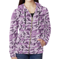 Woodland Pink Purple Camouflage All Over Print Full Zip Hoodie for Women (Model H14)