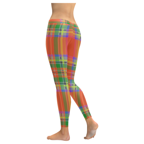 Orange And Green Plaid Women's Low Rise Leggings (Invisible Stitch) (Model L05)