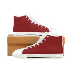 Red Wine and White High Top Canvas Shoes for Kid (Model 017)