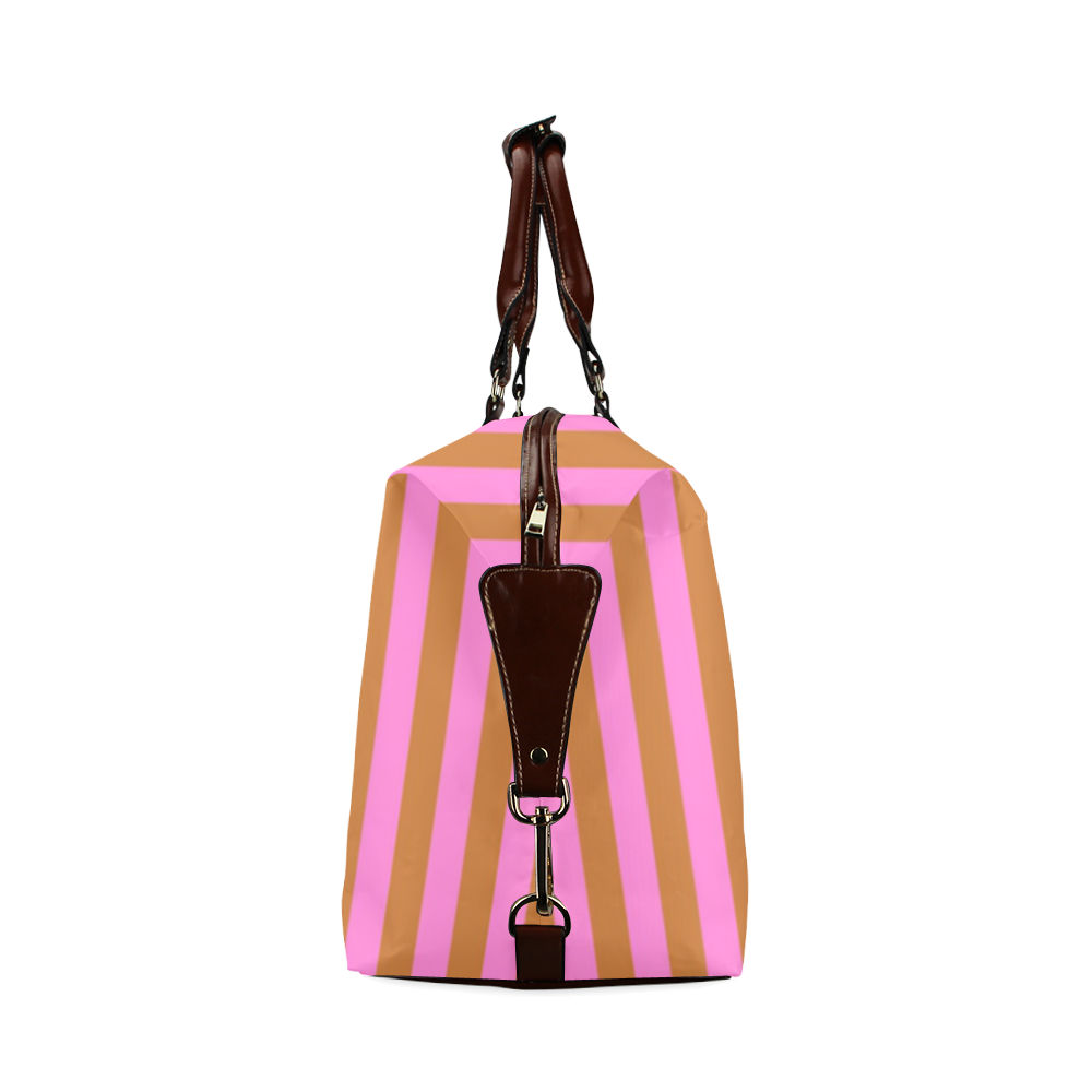 Retro Pink Tan Stripe Classic Travel Bag (Model 1643) Remake