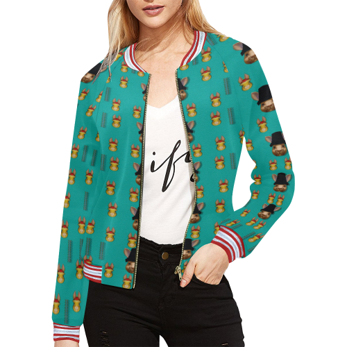 Happy rabbits in the green free grass All Over Print Bomber Jacket for Women (Model H21)