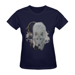 White Shaman Wolf with Dreamcatcher Sunny Women's T-shirt (Model T05)