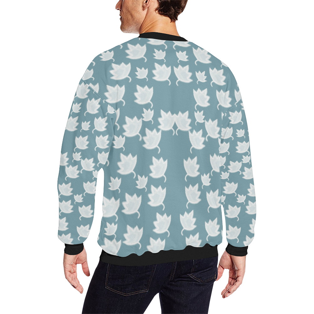 leaves on color ornate Men's Oversized Fleece Crew Sweatshirt/Large Size(Model H18)