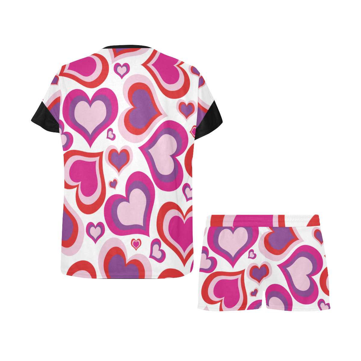 HEARTS PINK PURPLE Women's Short Pajama Set