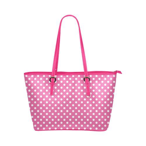 White Polka Dots on Hot Pink Leather Tote Bag/Small (Model 1651)