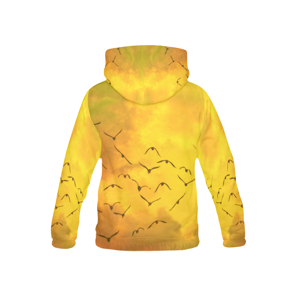 Trendy Birds, yellow by JamColors All Over Print Hoodie for Kid (USA Size) (Model H13)
