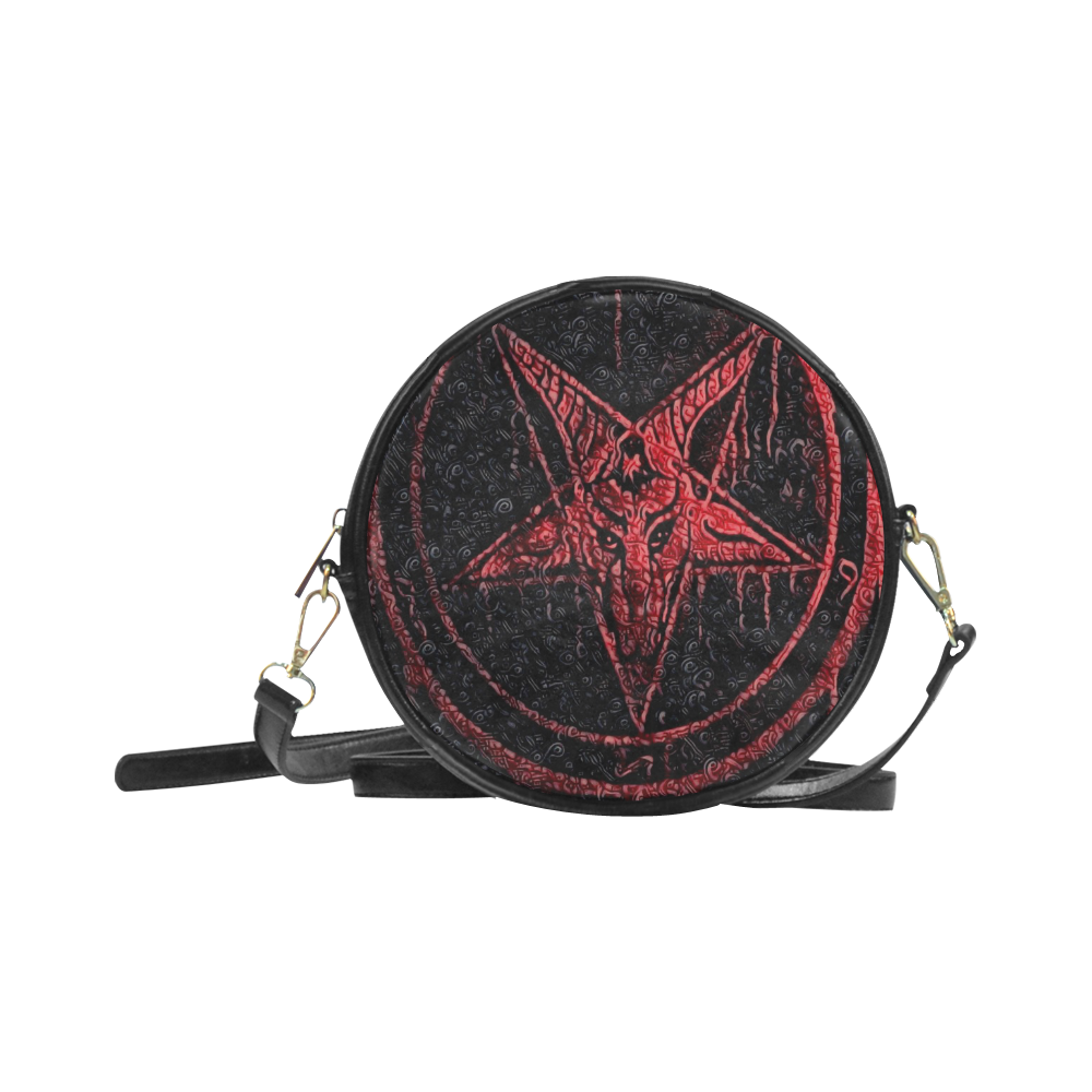 Baphomet Star Grunge Gothic Leather Round Sling Bag (Model 1647)