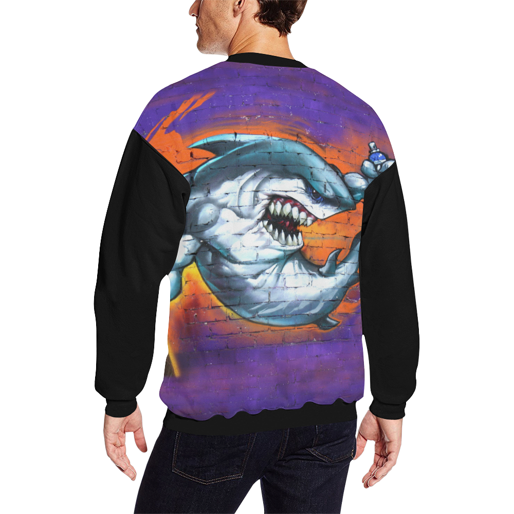 Graffiti Shark (Vest Style) All Over Print Crewneck Sweatshirt for Men/Large (Model H18)