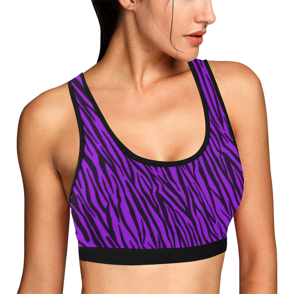 Purple Zebra Pattern Women's All Over Print Sports Bra (Model T52)
