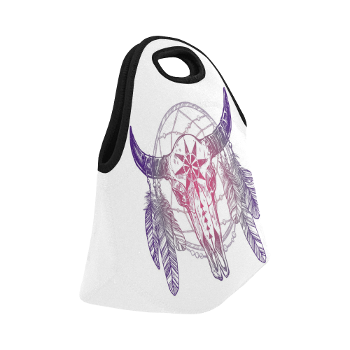 Buffalo skull with feathers and dreamcatcher Neoprene Lunch Bag/Small (Model 1669)