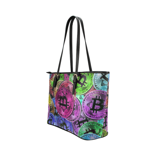 BITCOIN 2 Leather Tote Bag/Large (Model 1651)