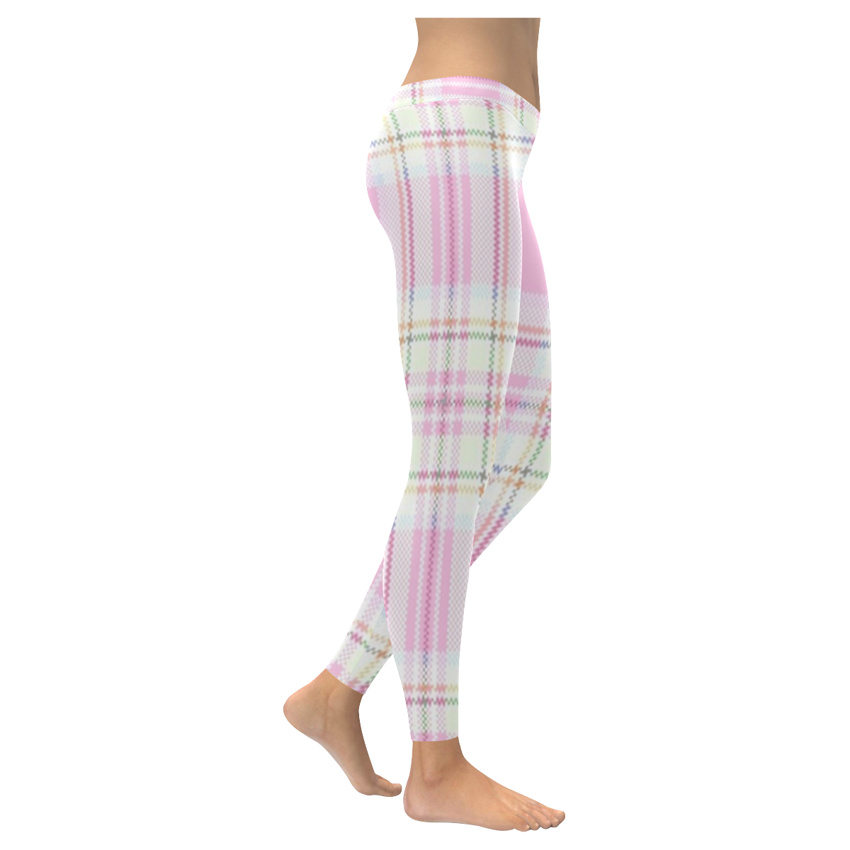 Pink Pastel Plaid Women's Low Rise Leggings (Invisible Stitch) (Model L05)