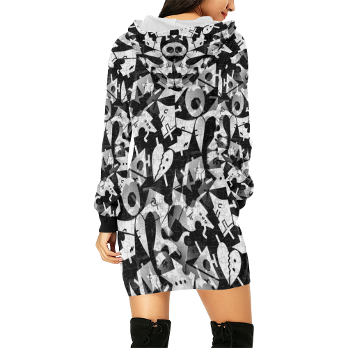 Black and White Pop Art by Nico Bielow All Over Print Hoodie Mini Dress (Model H27)