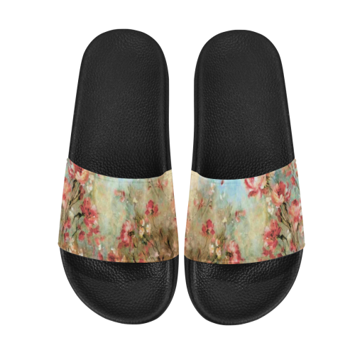 pink watercolor flowers Women's Slide Sandals (Model 057)