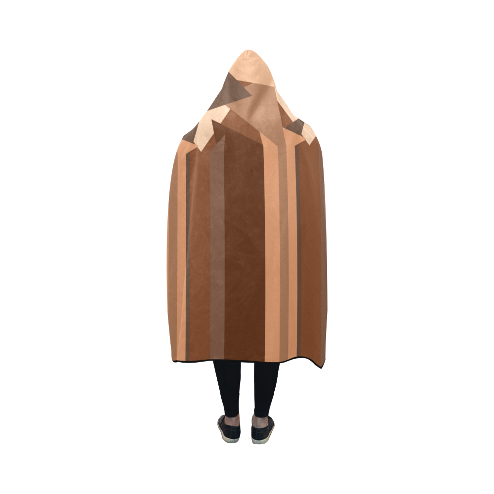 Brown Chocolate Caramel Stripes & Triangles Hooded Blanket 50''x40''