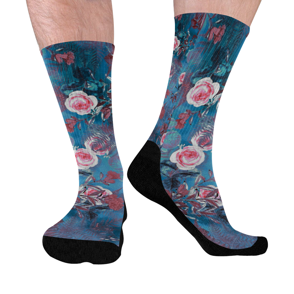 flowers 4 Mid-Calf Socks (Black Sole)