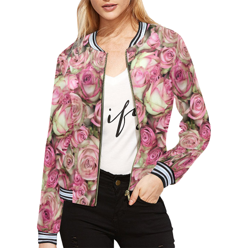 Your Pink Roses All Over Print Bomber Jacket for Women (Model H21)