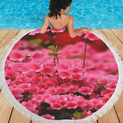 Pink Flowers Circular Beach Shawl 59"x 59"