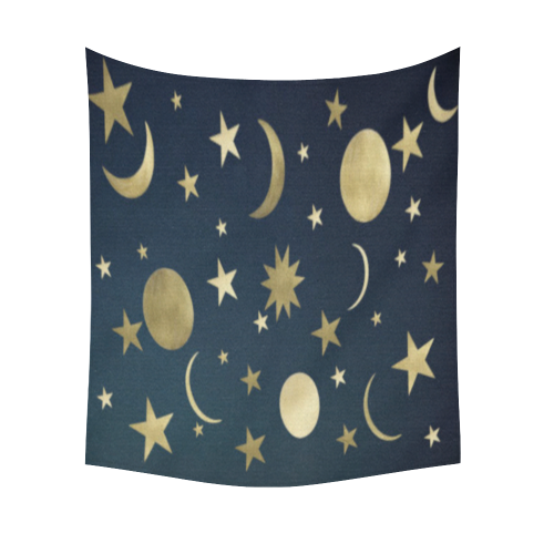 Golden stars and moon Cotton Linen Wall Tapestry 51"x 60"