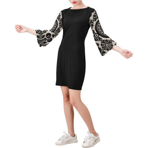 Black Lace (on sleeves only) Bell Sleeve Dress (Model D52)