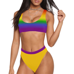 LGBTQ Rainbow Pride Sport Top & High-Waisted Bikini Swimsuit (Model S07)