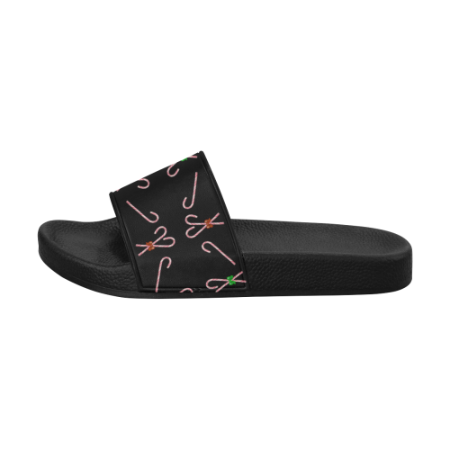 Christmas Candy Canes with Bows on Black Men's Slide Sandals (Model 057)