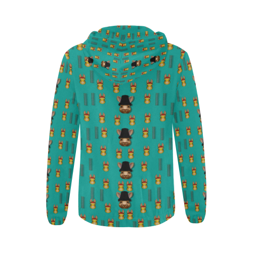 Happy rabbits in the green free grass All Over Print Full Zip Hoodie for Women (Model H14)